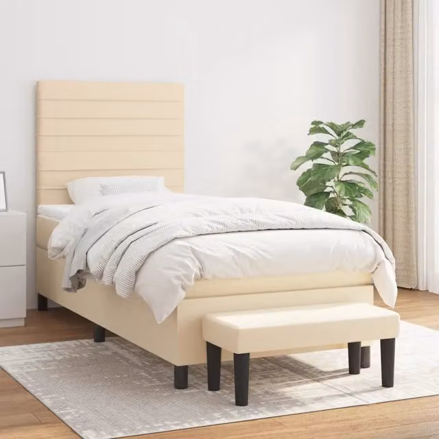 Letto Ibrido con Giroletto a Molle e Materasso vidaXL in Tessuto Beige e Bianco L/P/H: 90 x 190 x 128 cm