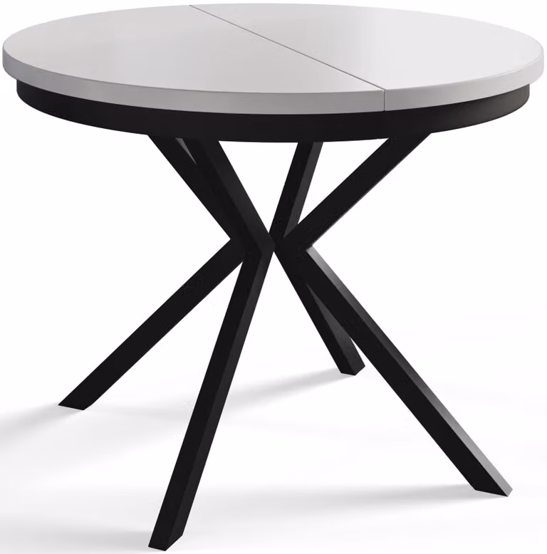 Alpi Moebel, Tavolo da Pranzo Rotondo, Tavolo da Cucina Allungabile, Diamentro: 120-200 cm, Gambe in metallo Nere, Bianco, Collezione Bergo