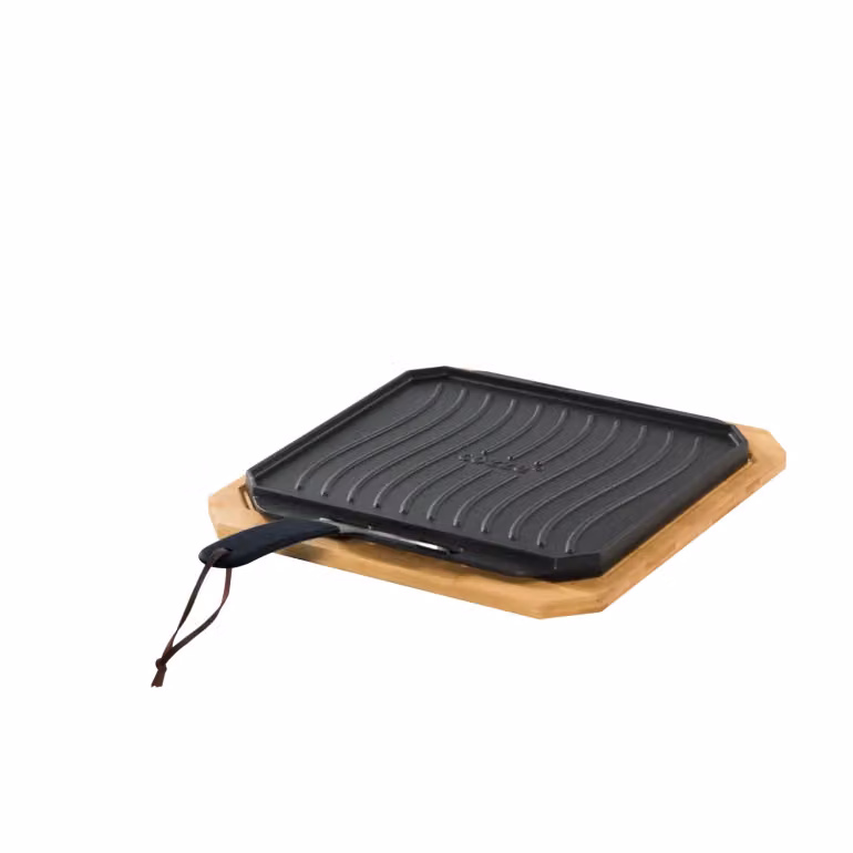 Piastra per cozze Ezooza in ghisa nera con vassoio in legno e manico in acciaio inox rimovibile, L/P: 30 x 30 cm – 2