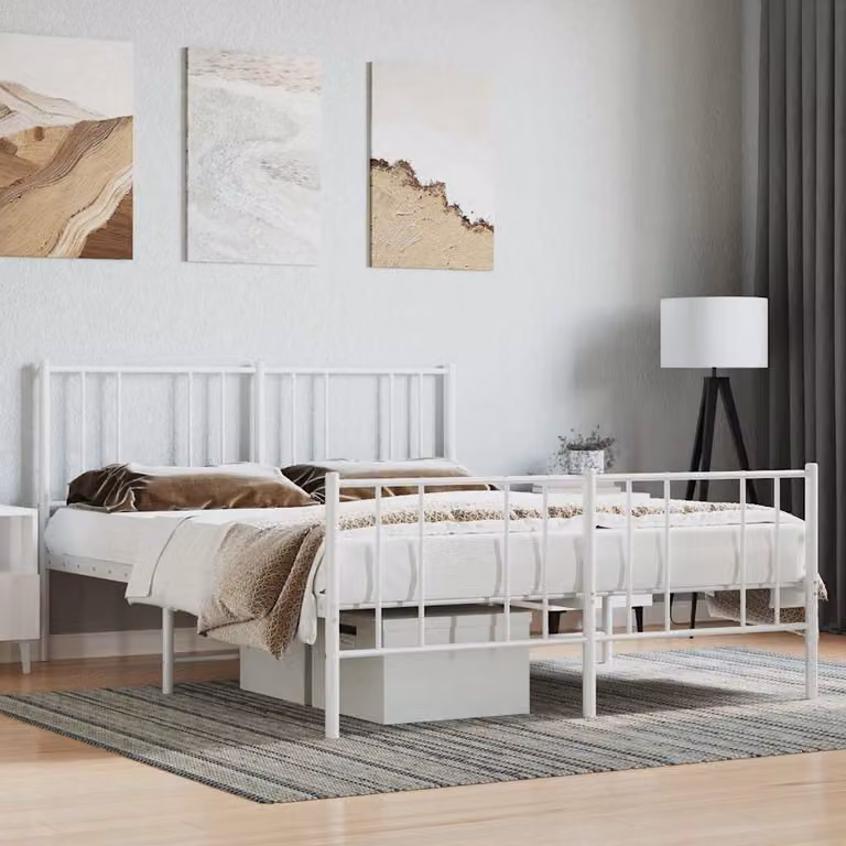 vidaXL Giroletto in metallo bianco con testiera e pediera L/P/H: 140 x 190 x 90 cm