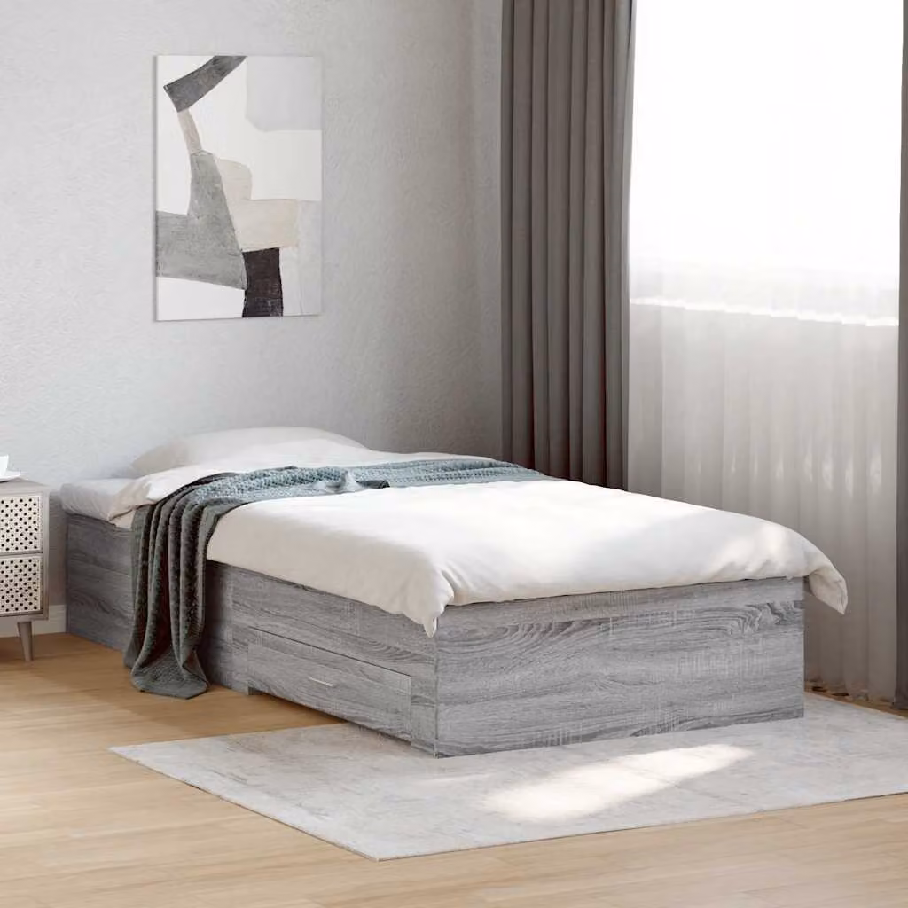 vidaXL Giroletto con Cassetti in Legno Multistrato Grigio L: 78 cm, P: 193 cm