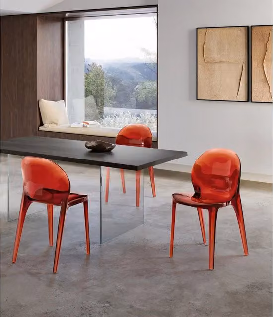Set di 4 sedie Stones in policarbonato rosso, design moderno e lucido, L: 42.5 cm, P: 53 cm, H: 82.5 cm