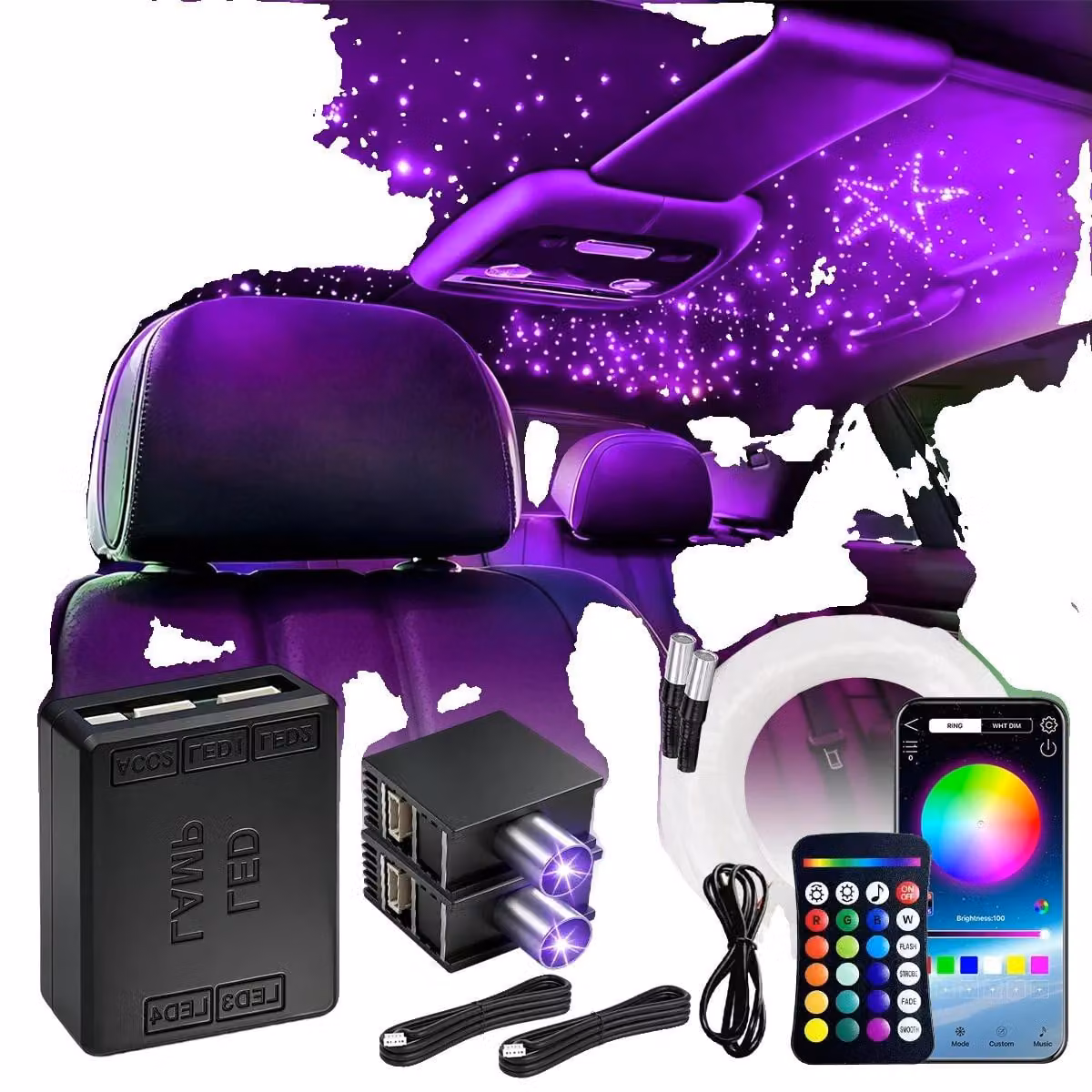 Kit Starlight, illuminazione RGBW, funzionalità di controllo remoto, RGBW, 2 LED, 600 pezzi, lunghezza 2 metri