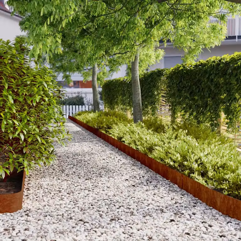 Set di 10 bordure per prato vidaXL in acciaio Corten color ruggine, H: 15 cm, L: 103 cm