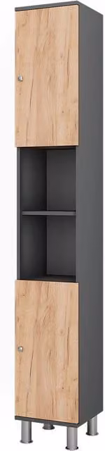 Mobile alto Vicco Fynn Antracite e Rovere dorato con ripiani e ante con scaffale aperto L: 30 cm, H: 190 cm – 1