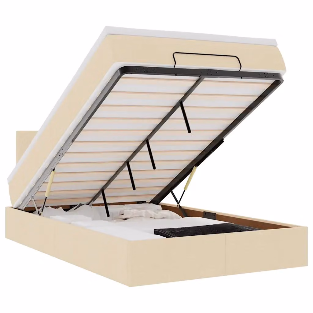 Letto con contenitore a sollevamento e materasso vidaXL in tessuto beige e bianco, L/P/H: 200 x 120 x 88 cm – 2
