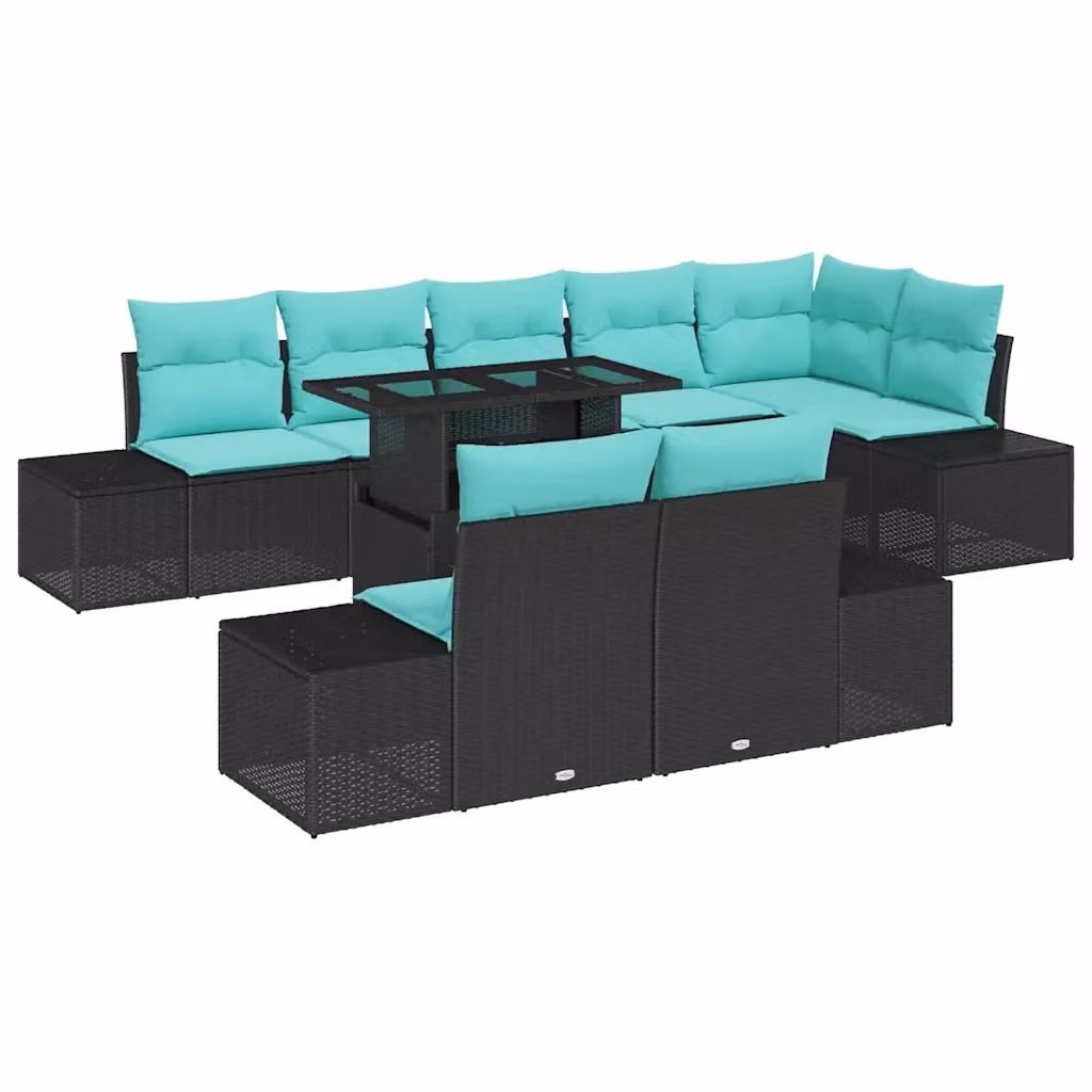 Set Divano da Giardino vidaXL a Forma a U in Polyrattan Nero con 9 Pezzi e Tavolino da Esterno – 2