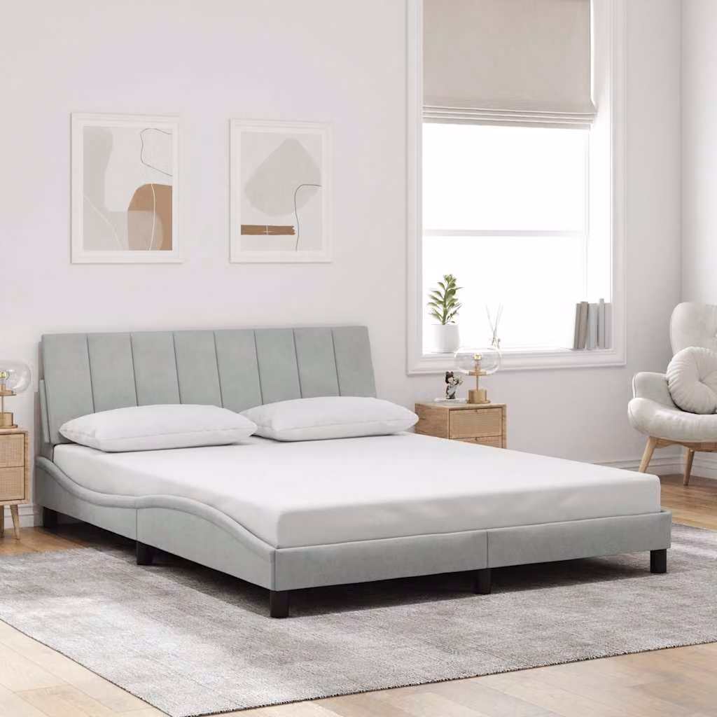Giroletto senza materasso Hanko vidaXL in velluto grigio chiaro, L/P/H: 160 x 200 cm – 1