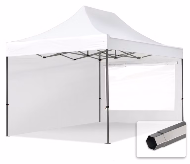 TOOLPORT 3x4,5m gazebo pieghevole con laterali (finestre panoramiche), PREMIUM acciaio, bianco
