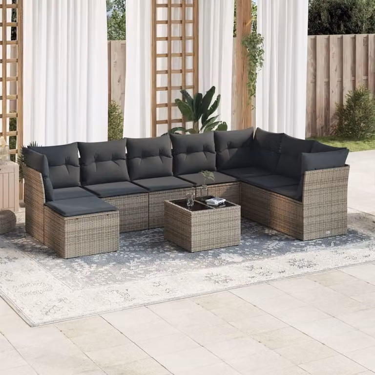 Maison Exclusive - Set da giardino 9 pezzi con cuscini Grigio Polyrattan