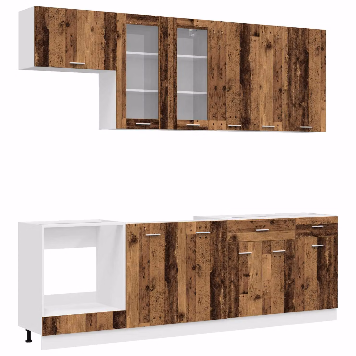 vidaXL Unità Cucina LYON 8 Pezzi in Legno Antico Marrone con Ante in Vetro