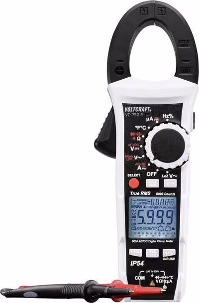 Pinza amperometrica VOLTCRAFT, multimetro portatile calibrato (ISO) digitale Resistente agli spruzzi (IP54) CAT IV 600 V Display (conteggi): 6000 (VC-12720305)