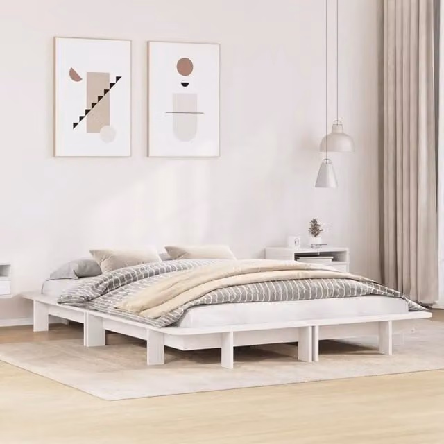 Letto moderno in legno massello di pino bianco vidaXL con doghe fisse L/P/H: 120 x 200 cm