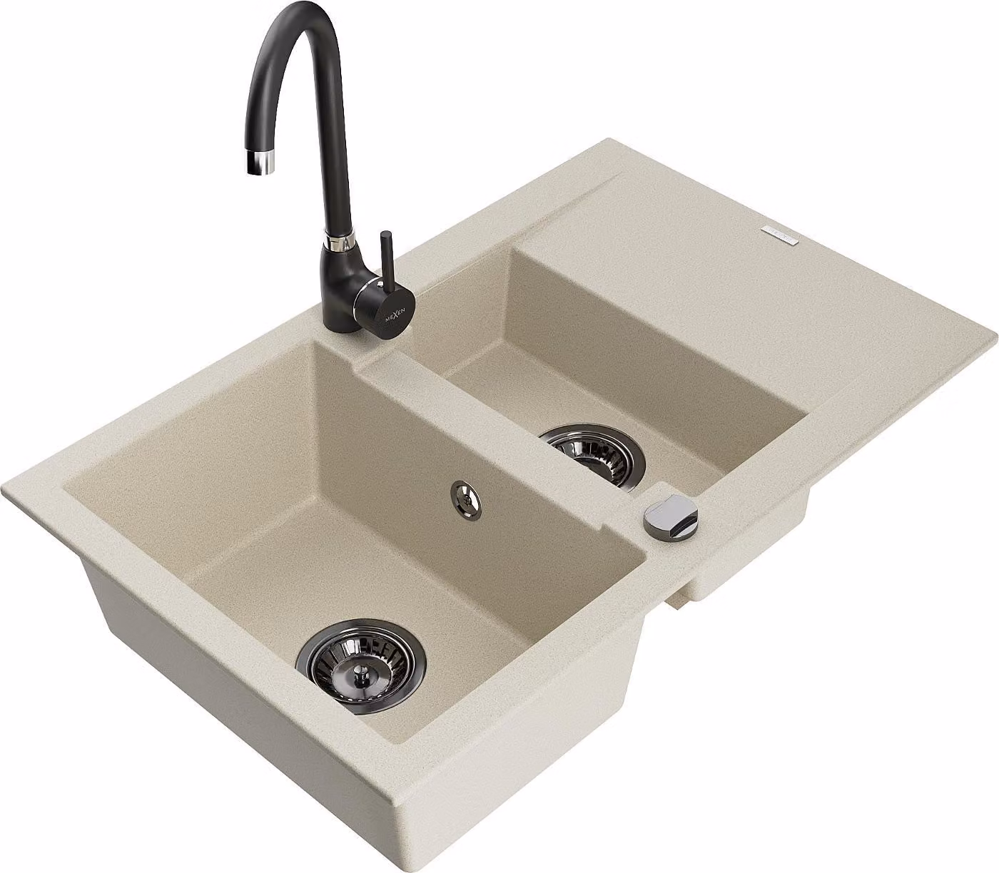 Mexen Gaspar lavello in granito 1,5 vasche con scolapiatti e rubinetto cucina Telma, beige - 6507-69-670200-70
