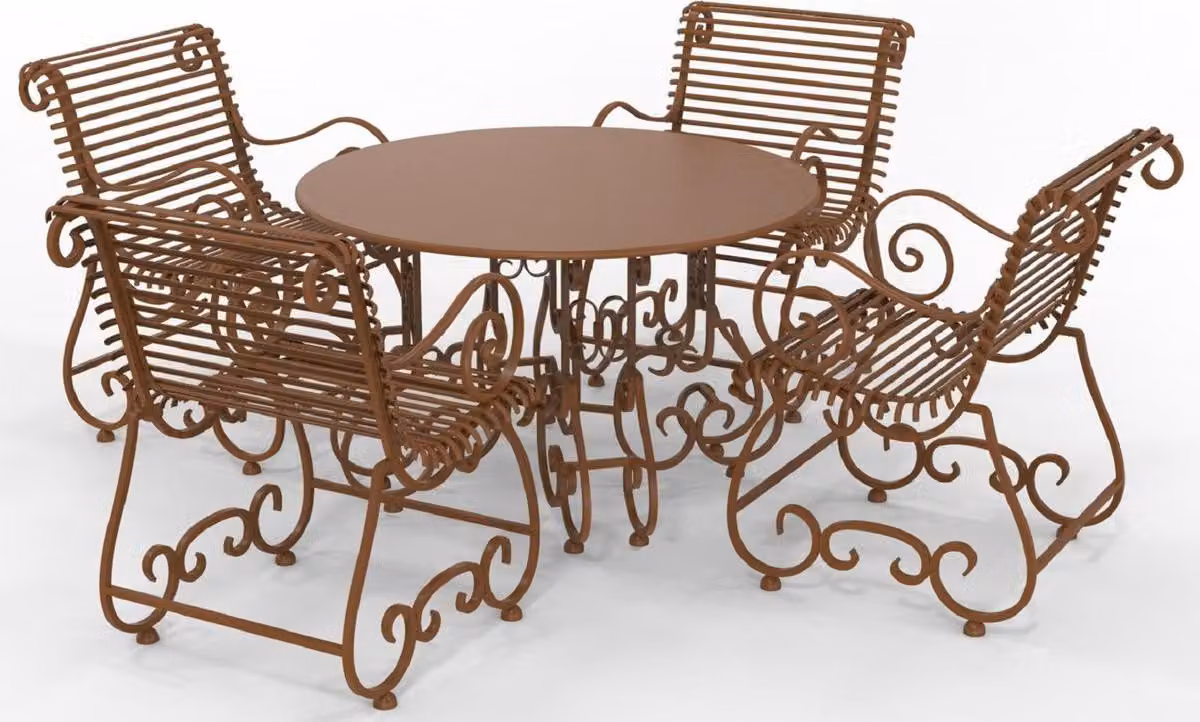 Casa Padrino Set di mobili da giardino in ferro battuto liberty - Vari colori - 1 tavolo rotondo e 4 sedie da giardino con braccioli - Mobili da giardino e da giardino in ferro battuto liberty