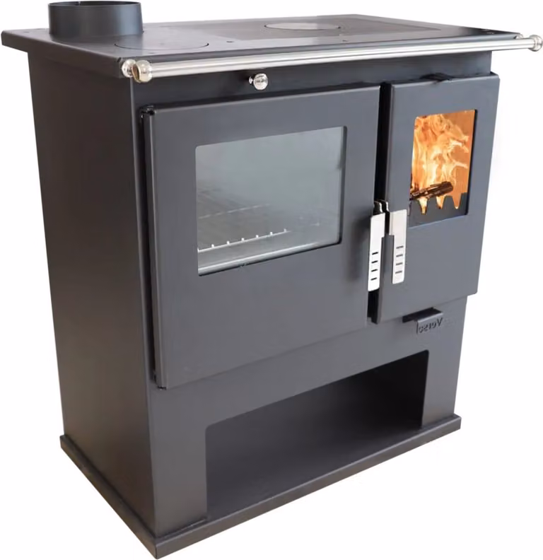 Stufa a legna Verso CS Inox – 7,7 kW, con forno a sinistra in acciaio inox – Classe A+