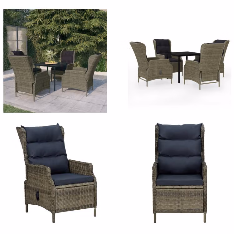 vidaXL Set da pranzo da giardino 5 pezzi marrone - Set da pranzo da giardino - Set da pranzo in poly rattan - Set da pranzo per esterni