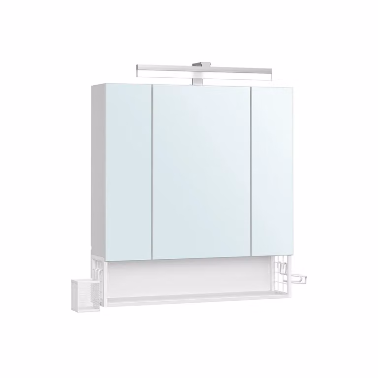 Armadietto da Bagno con Specchio e 3 Ante, Bianco Nuvola / 16,5 x 70 x 75 cm