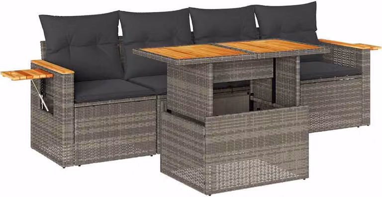 Set Divano Giardino 5 pz con Cuscini Grigio Polyrattan Acacia