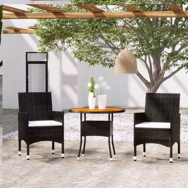 Set da Pranzo per Giardino 3 pz in Polyrattan Nero 3058482