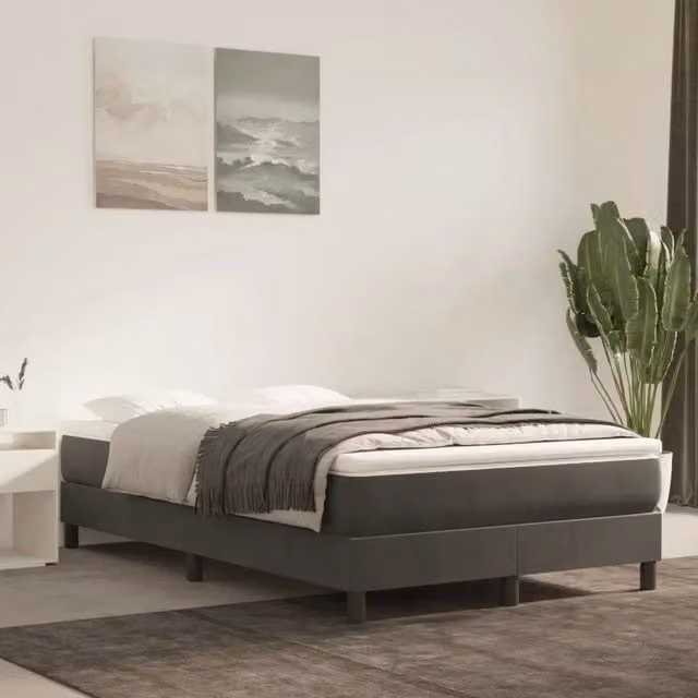 Letto a Molle Ibrido vidaXL con Materasso in Velluto Grigio e Bianco L/P/H: 120 x 200 cm