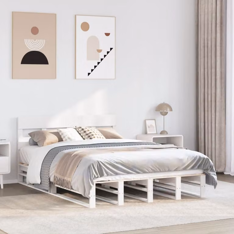 Letto senza Materasso vidaXL in Legno Massello di Pino Bianco 150x200 cm