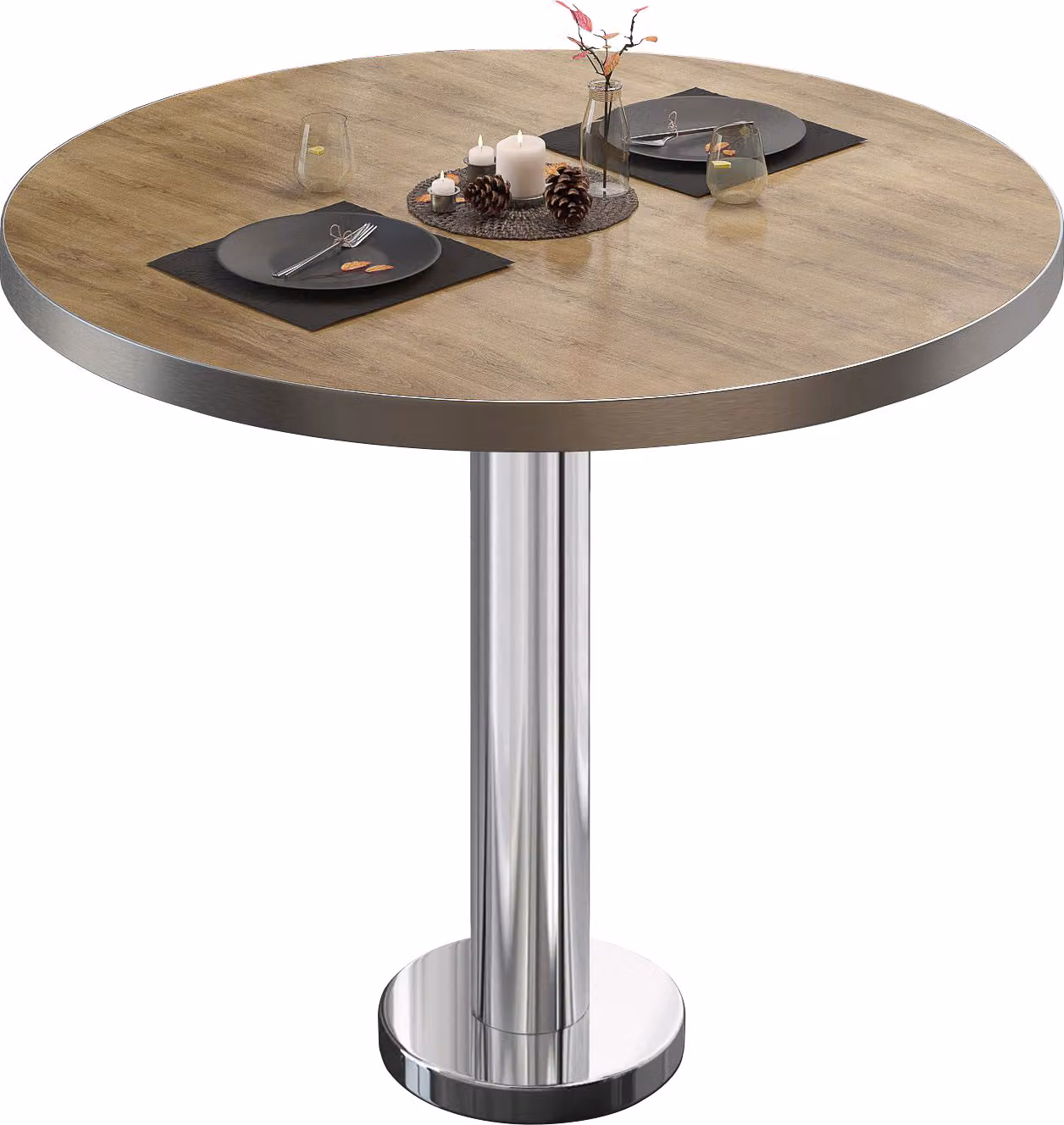 BML | Tavolino da bistrot | Ø: 80 x 75 cm | Rovere / Acciaio inossidabile | Rotondo | Bordo in acciaio inossidabile | Tavolino da bistrot / Tavolo da ristorazione