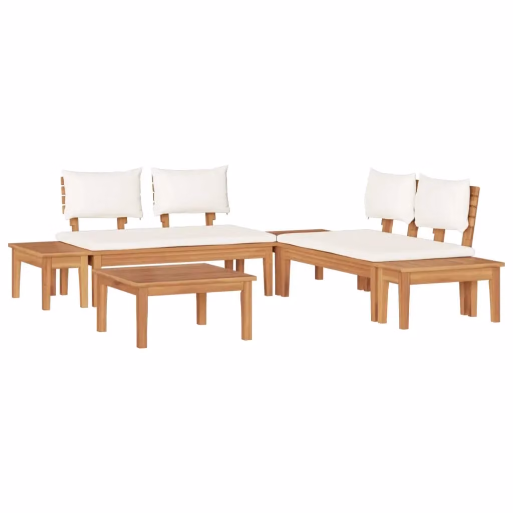 Set Divano da Giardino a L vidaXL in Legno di Teak con Cuscini Marrone e Beige – 2