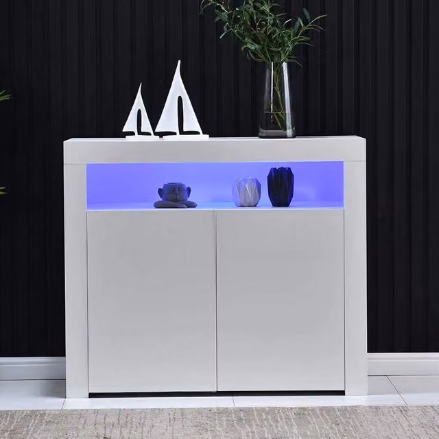 Sideboard moderno MODFU bianco con finitura lucida e illuminazione LED integrata L/P/H: 108 x 40 x 92 cm – 1
