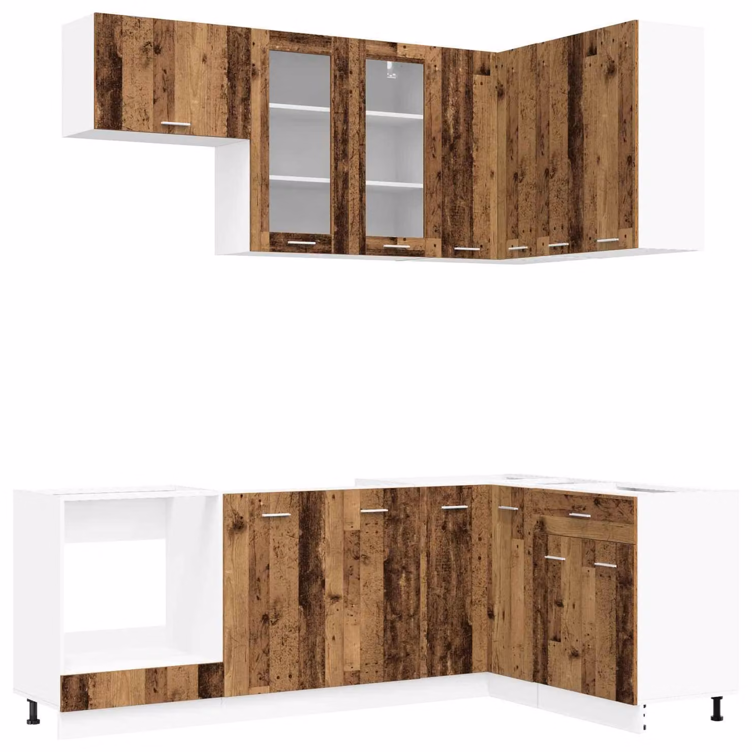 Set da cucina LYON, 8 pezzi, realizzato in legno massello riciclato e materiale composito
