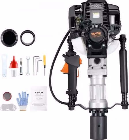 VEVOR Battipali a Scoppio a Benzina 37,77 cc con Motore a 4 Tempi da 1000 W, Portatile per Recinzioni e Fattorie, Colore Nero