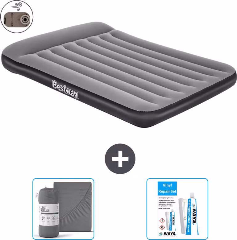 Materasso gonfiabile Bestway - Letto alla francese - 137 x 191 x 30 cm - Grigio - Accessori inclusi