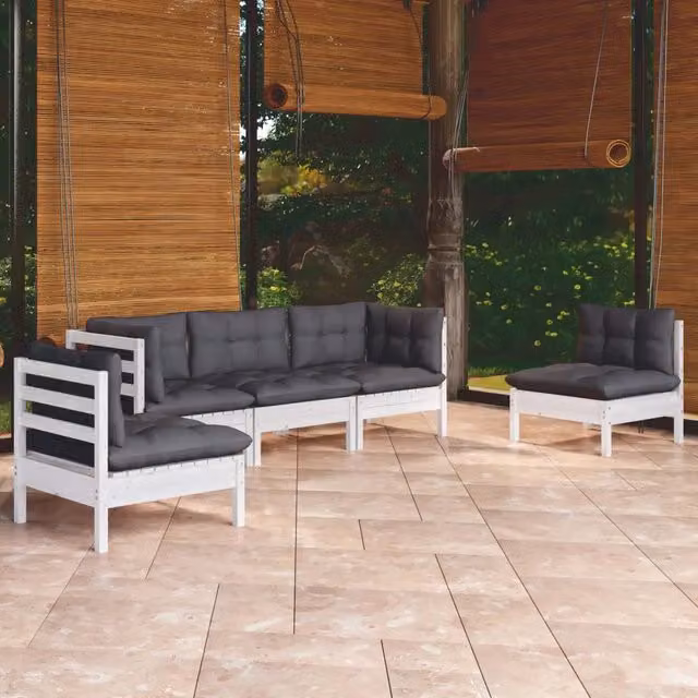 Set Salotto da Giardino 5pz con Cuscini Legno Massello di Pino 3096185