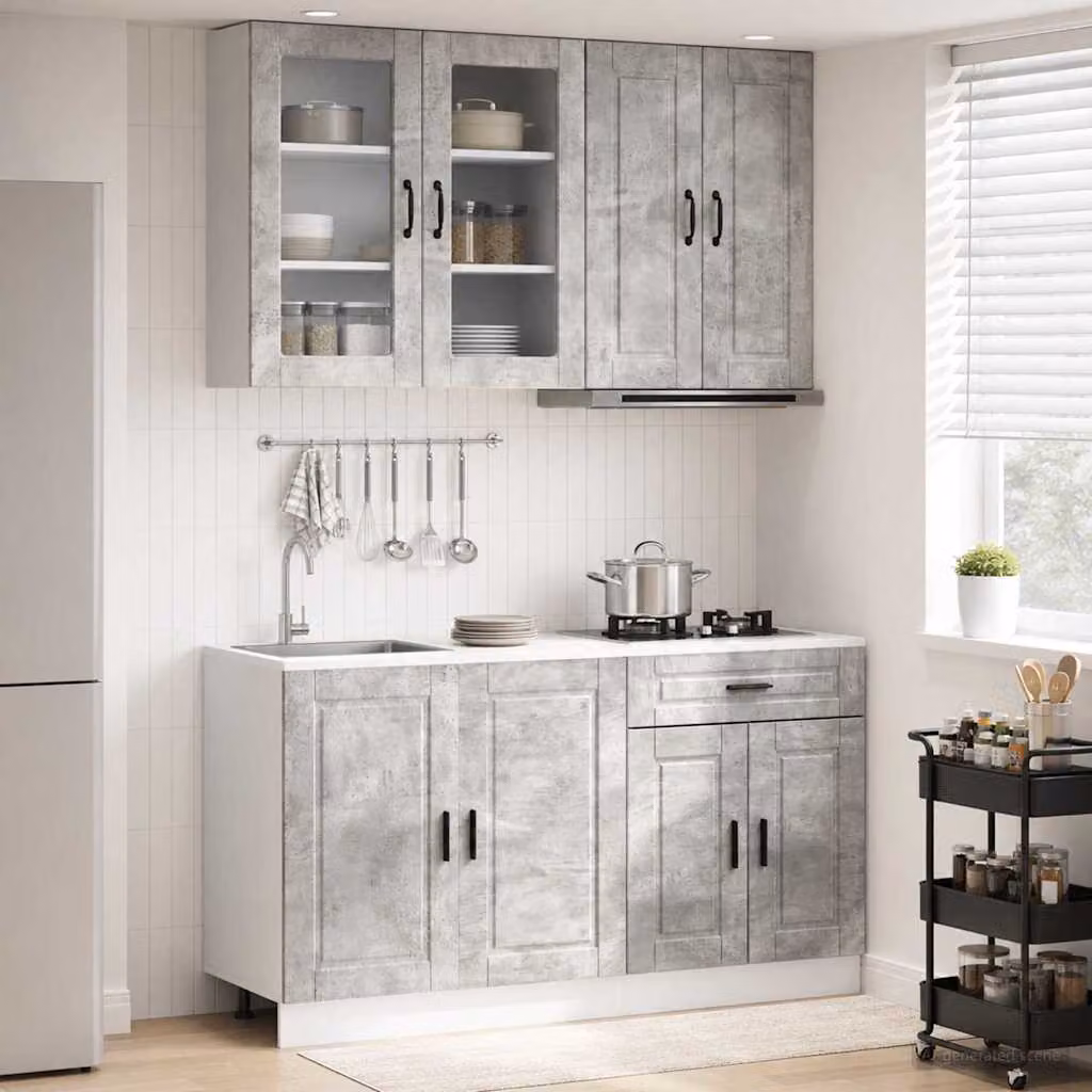 vidaXL Unità Cucina Moderna PORTO in MDF Grigio con Ante in Vetro, L/P/H: 81,5 x 46,0 x 80,0 cm