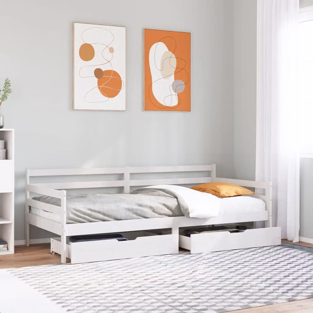 vidaXL Dormeuse con Cassetti in Legno Massello di Pino Bianco L/P/H: 200 x 90 x 69,5 cm