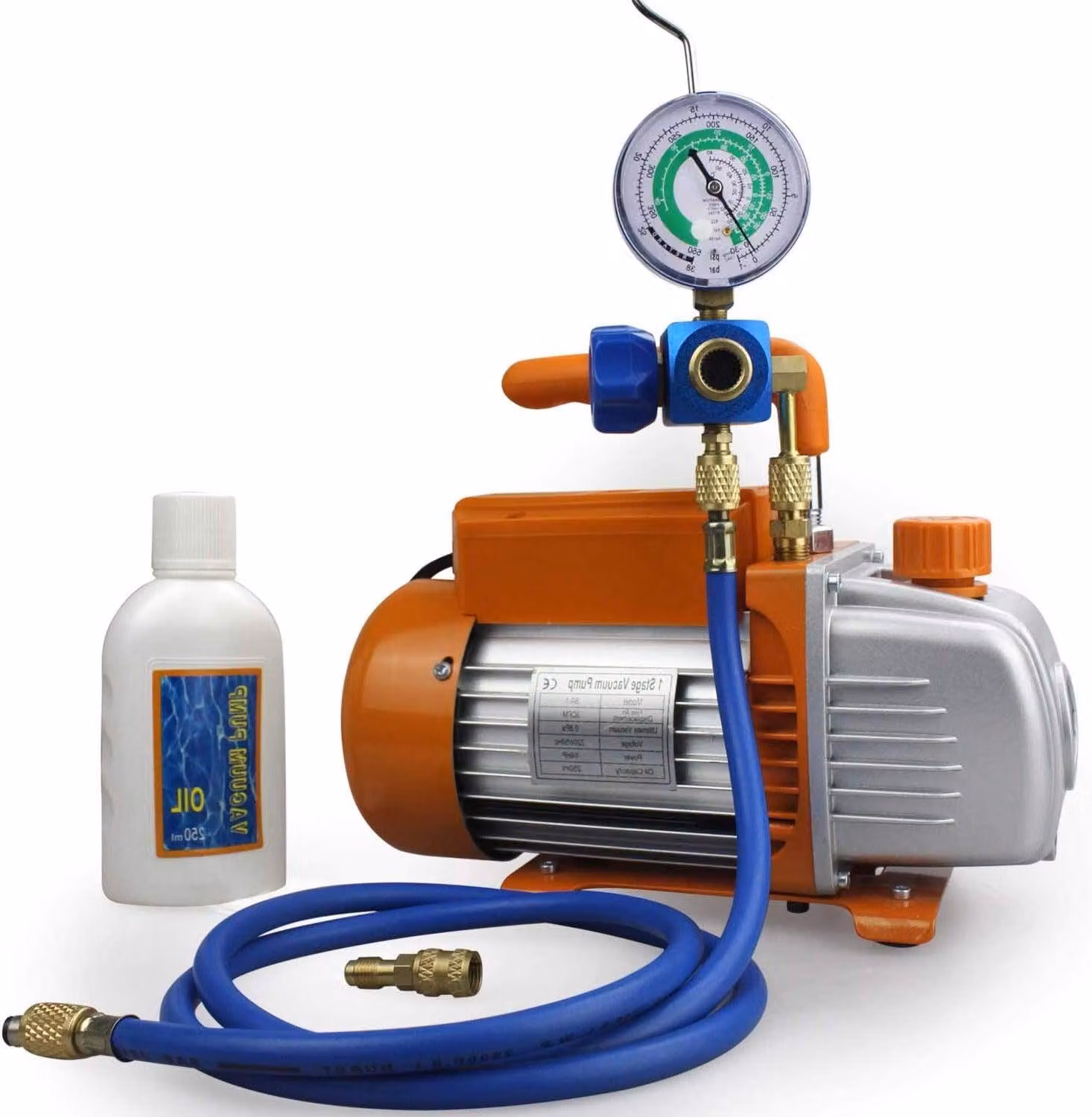 Kit pompa del vuoto – Condizionamento – Set di manometri – Utensili per impianti HVAC – Basso livello di rumore – Motore da 180W – 85 L/min