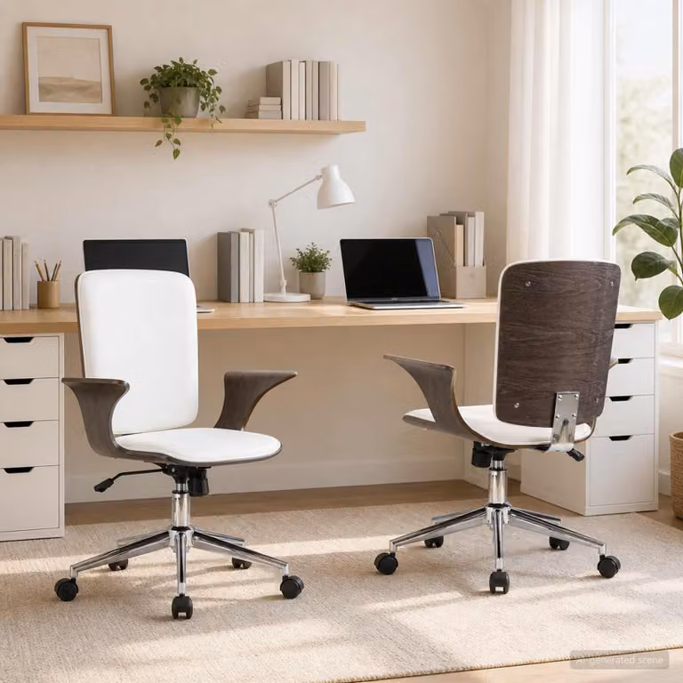 Set di 2 sedie da ufficio girevoli vidaXL in similpelle bianca e grigia con braccioli e ruote, L: 69 cm, P: 61 cm, H: 104 cm
