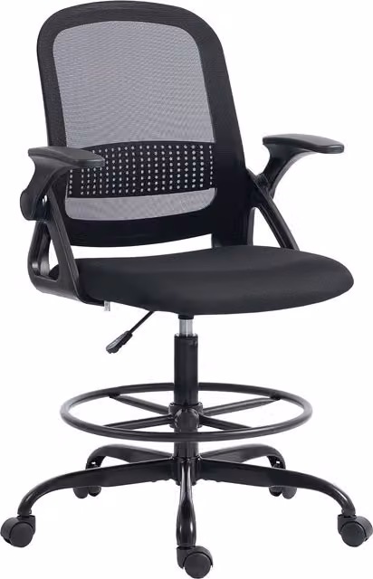 Sedia da ufficio ergonomica HOMCOM con supporto lombare e poggiapiedi, in poliestere e metallo, Nero, L: 58 cm, P: 63 cm, H: 105-126 cm