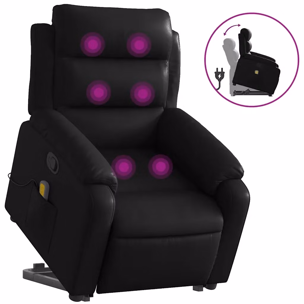 vidaXL Poltrona Alzapersona Reclinabile con Massaggio in Similpelle Nera per Senior – 2