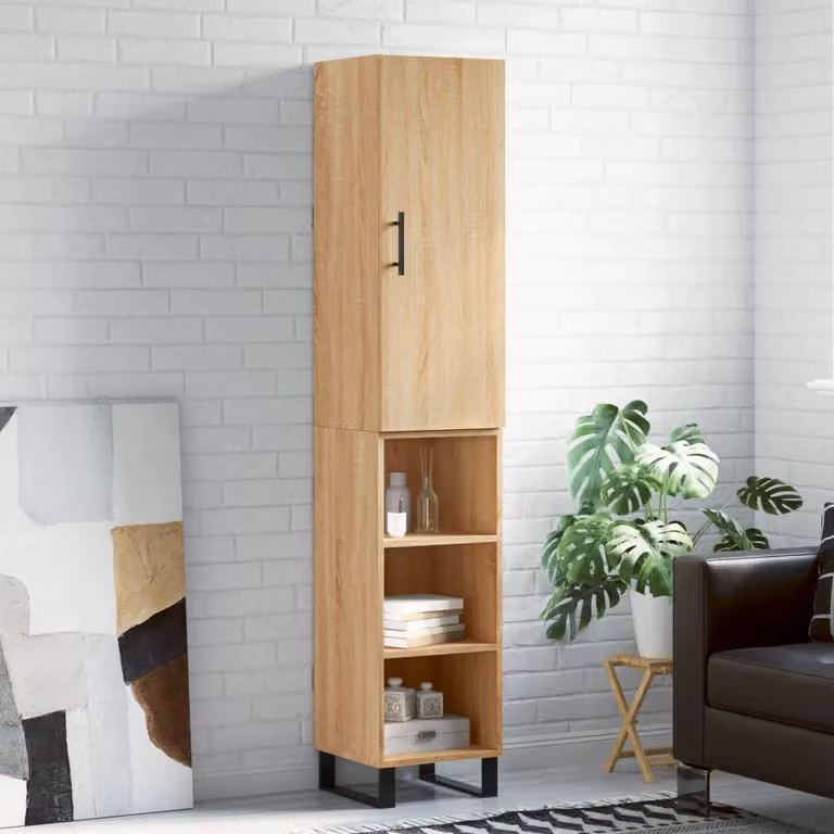 Credenza moderna vidaXL in legno Rovere Sonoma marrone con ante a battente e ripiani interni L/P/H: 34,5 x 34 x 180 cm