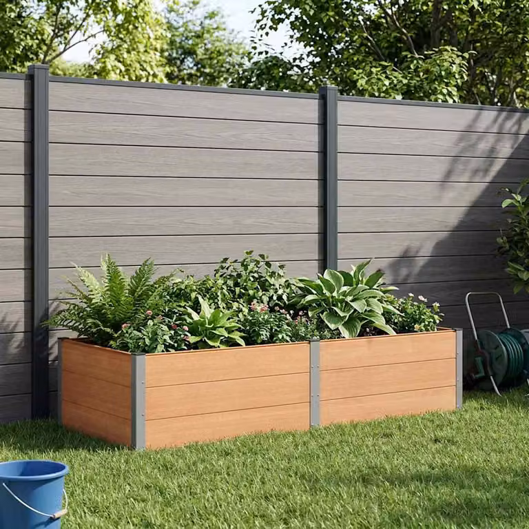 Letto rialzato da giardino vidaXL in WPC e alluminio, Marrone, L 250 x P 100 x H 54 cm