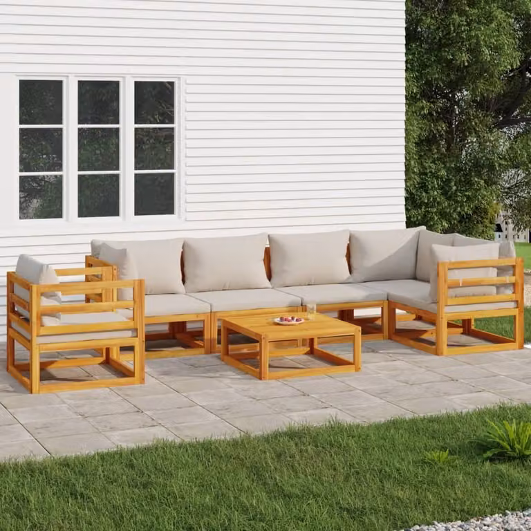 Maison Exclusive - Set da giardino da 7 pezzi con cuscini grigio chiaro, in legno massello