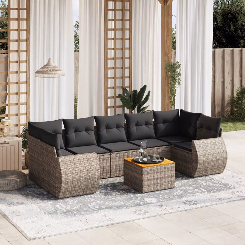 vidaXL Set Divano da Giardino a L 8 pz in Polyrattan Grigio con Cuscini – 1