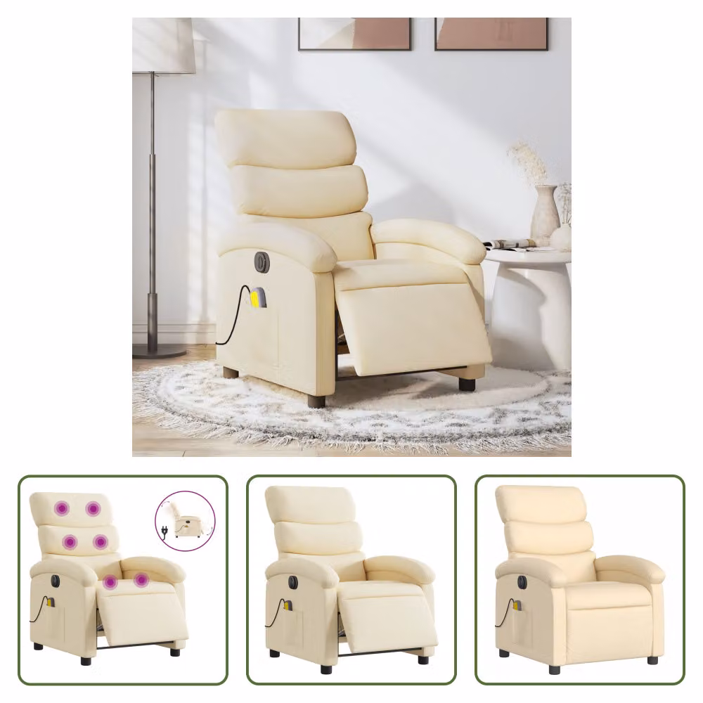 The Living Store Sedia massaggiante elettrica in tessuto crema
