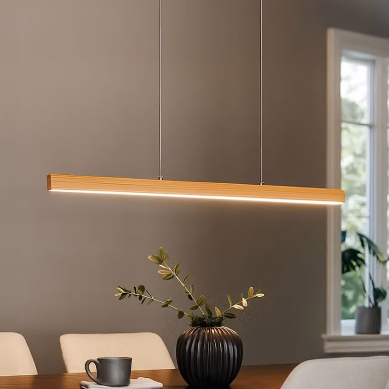 FISCHER & HONSEL Lampada a sospensione Shine-Wood, dimmerabile, Legno chiaro, Soggiorno / Sala da pranzo, Legno, Lampada a sospensione