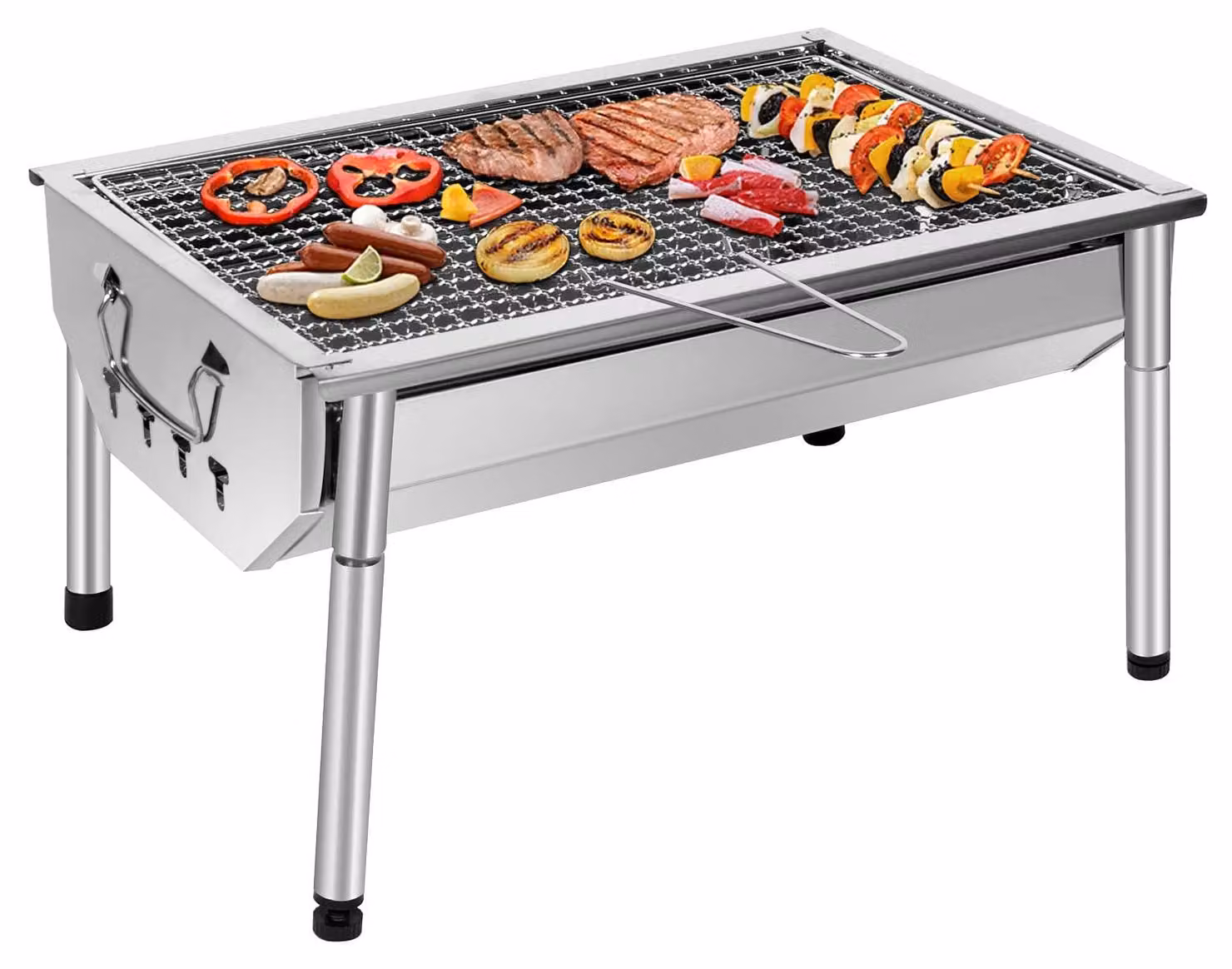 Picnic e barbecue, acciaio inossidabile, griglia a carbone, portatile, per uso esterno, ideale per feste in giardino (40 x 28 x 21,5 cm)