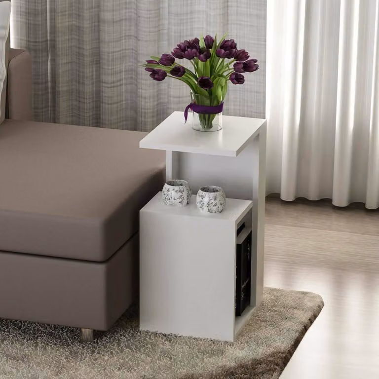 Dmora Tavolino da Salotto Karnot 29.5x35x60h cm Bianco, un Vano Forma Rettangolare