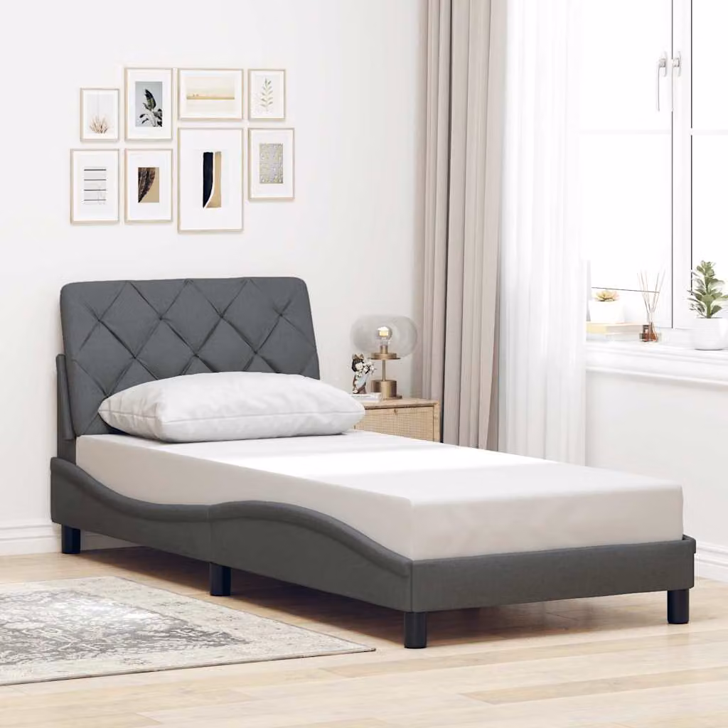 vidaXL Giroletto senza Materasso in Tessuto Grigio con Doghe in Legno L/P/H: 90 x 190 cm – 1