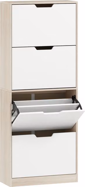 Scarpiera Slim HOMCOM con 4 Cassetti per 20 Paia di Scarpe, Colore Legno e Bianco, L/P/H: 62.5 x 26 x 156 cm