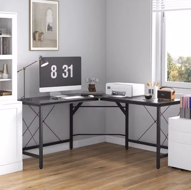 Scrivania angolare a L 150x150 cm nera – ampio piano di lavoro